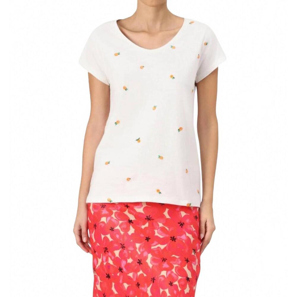 NEW FABIENNE CHAPOT phil round print t-shirt in cosy white/orange